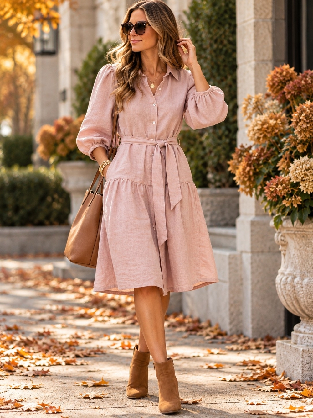 Valeria Label 100% Linen Shirt Dress Size 10 Blush Pink Belted Puff Sleeve